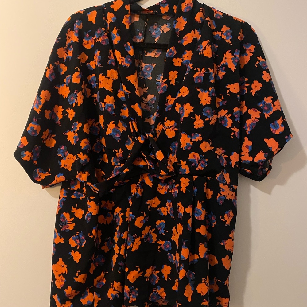 Floral Black and Orange Dress